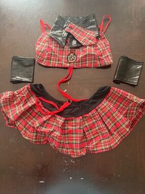 Red Plaid Schoolgirl Costume Top & Skirt Set